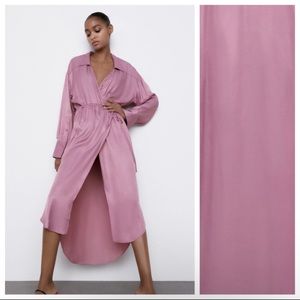 NWT. Zara Satin Effect Pale Pink Midi Dress Size M